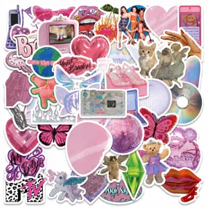 58pcs Y2K Pink Cute Aesthetic Stickers Waterproof Vinyl Graffiti Decal for Laptop Luggage