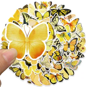 50 Pcs Yellow Butterfly Stickers Aesthetic Cute Waterproof Vinyl Decal for Phone Laptop Luggage
