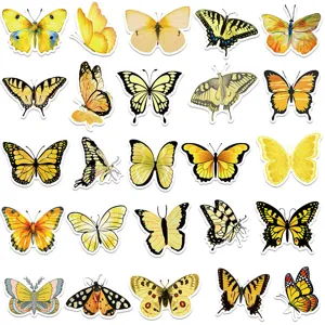Autumn yellow butterfly stickers set for DIY scrapbooking, phone case and luggage decoration.