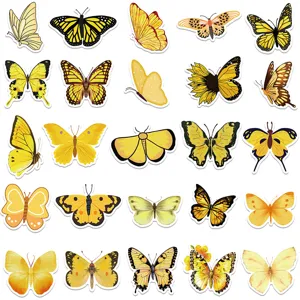 Detailed view of yellow butterfly stickers set for DIY luggage and phone decoration.