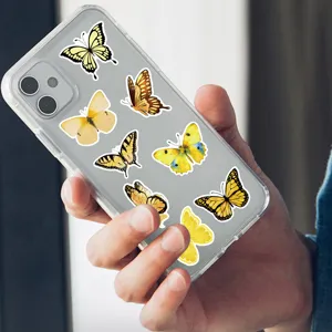 Clear phone case decorated with yellow butterfly stickers aesthetic design cute phone accessories