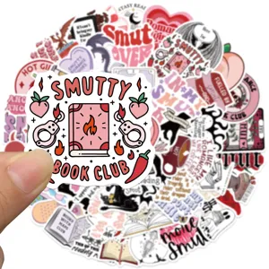 Waterproof bookish sticker set featuring cute romance reading designs for laptops and water bottles.