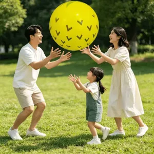 36-inch giant yellow inflatable ball with fruit pattern, ideal for outdoor park and family play.