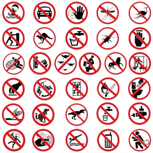 Funny prohibition sign stickers set, waterproof PVC graffiti decals for luggage laptop.
