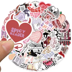 Waterproof bookish smutty reading sticker pack for laptop and luggage, 52pcs aesthetic.