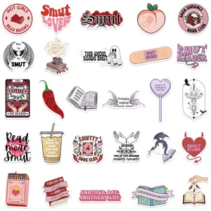Waterproof sticker pack featuring bookish and smutty reading designs for laptops and luggage.
