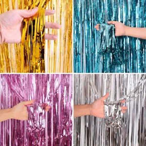PET Tinsel Fringe Curtain Metallic Foil Fringe Backdrop For Birthday Party Wedding Stage Background Decoration Supplies