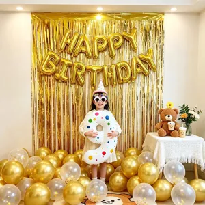 Happy Birthday Balloon And Foil Curtain Set Colorful Letter Foil Balloons Festive Party Decoration Supplies