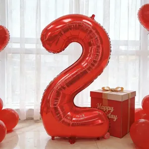 Red number 2 foil balloon birthday party decoration scene setup backdrop props for kids celebration