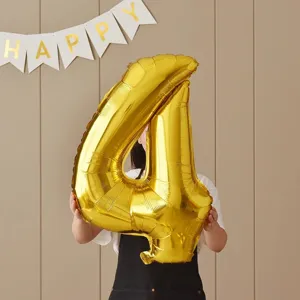 Gold number 4 foil balloon for children birthday party decoration and photography props.
