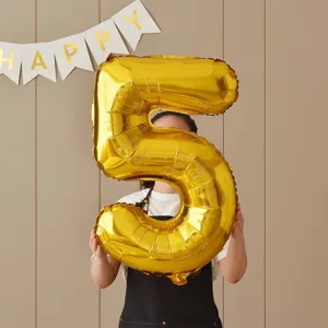 Gold number 5 foil balloon for birthday party decorations and children photography props.