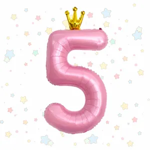 40-inch pink crown number foil balloon for kids birthday party and celebration decor