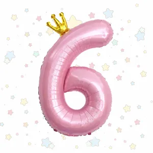 Details of the 40 inch pink crown number foil balloon for birthday party decorations.