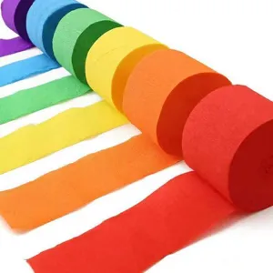 Colorful crepe paper streamer detail view, ideal for party backdrop and DIY wall decoration.