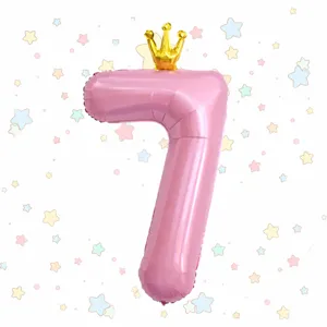 40 inch pink crown number 7 foil balloon for kids birthday party decoration supplies