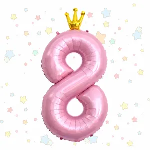 40 inch pink number 8 foil balloon with crown for kids birthday party decoration supplies
