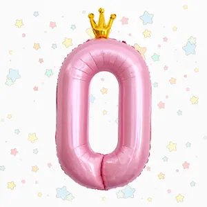 40 inch pink number foil balloon with gold crown detail for birthday party decor