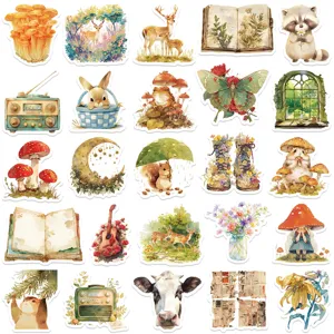 Set de pegatinas impermeables de animales de bosque de cuentos de hadas y elementos naturales