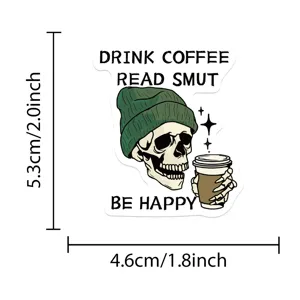 Adesivo impermeabile con teschio e caffe in stile scuro per valigia tazza libro decorato.