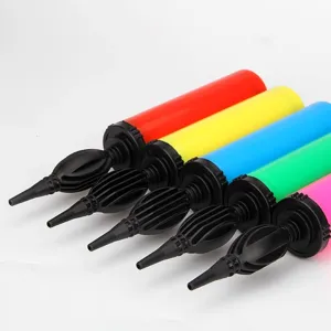 Portable manual plastic balloon pump set in multiple bright colors for easy inflation.