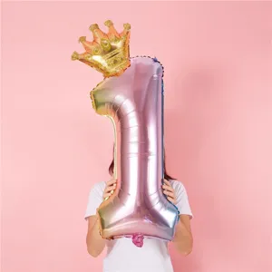 Foil number one balloon with golden crown for birthday party baby shower decoration pink theme photo prop
