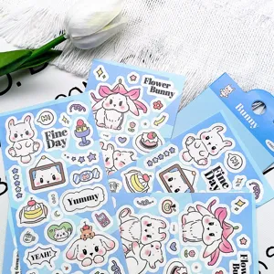 Gedetailleerd overzicht schattige konijn PET stickers, waterdichte stickers voor dagboek.