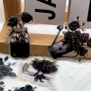 Autocollants roses noires 50pcs transparent PET impermeable pour journal tasse guitare.