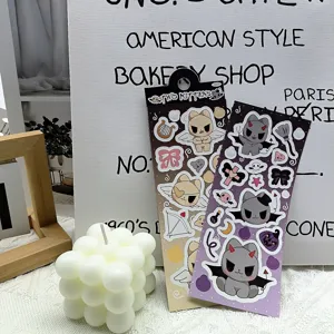 Lot de 2 feuilles d'autocollants pour chaton en PET étanche, joli décor mignon.