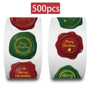 Christmas wax seal stickers roll, 500pcs vintage holiday envelope sealing labels for gifts.