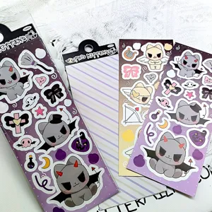 Deux feuilles autocollants chat ange diable mignon, PET étanche, idéal pour téléphone valise.