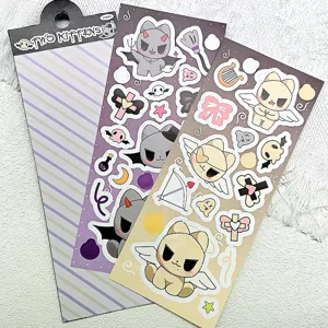 Mignons Diable Ange Chat Autocollants PET Impermeables 2 Feuilles pour Telephone Valise