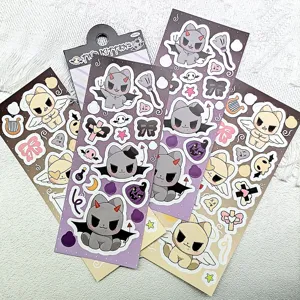 Adorables stickers chat diable ange PET autocollants étanches pour tasse et valise