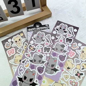 Adhésifs mignons chat démon ange feuilles transparentes autocollant étanche PET 2pcs
