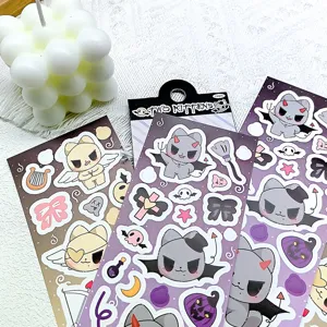 2 Feuilles Mignons Diable Ange Chat Autocollants Etanches PET Transparent pour Telephone
