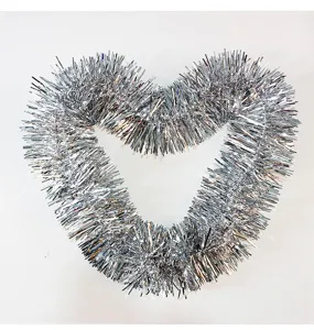Guirnalda de oropel de corazón plateado para decoración de fiesta, lámina metálica brillante.