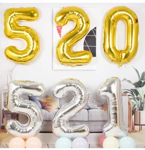 40 inch gold and silver foil number balloons set for birthday wedding party decoration.