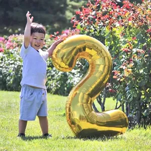 Gold number 2 foil balloon for kids birthday party decoration photography props setup