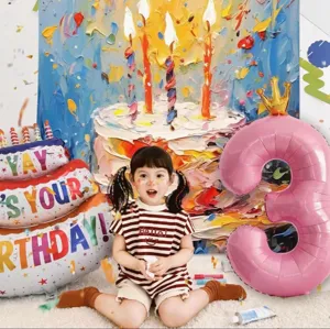 Large Pink Crown Number Foil Balloons For Kids Birthday Party Decoration Cute Cartoon Cake And Bow Balloon