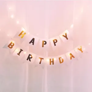 Birthday banner decoration set with fairy lights for kids party celebration backdrop supplies