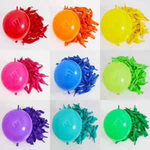 Colorful 10 inch tail latex balloons detail view, ideal for party decor and arches.