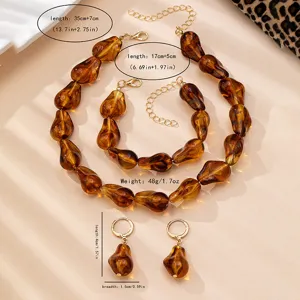 Bernstein Harz unregelmässige Perlen Halskette Armband Ohrringe Schmuck Set Details