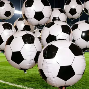 Soccer balloon decorations for sports theme party, large black and white football balloons.