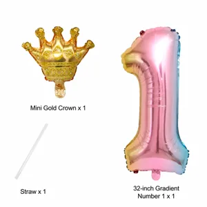 Kids birthday party decoration number balloon set with gradient color crown for celebration.