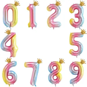 Colorful number balloons with crowns for kids birthday party and celebration decoration main image.