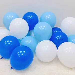 Thickened blue and white latex balloons set for birthday party decorations and festive scene layout.