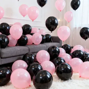 Pink and black latex balloons set for party decoration, birthday room layout and events.