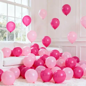Pink party balloons set, thick round latex balloons for birthday room and party decor