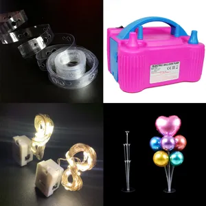 Balloon accessories detail view showcasing balloon chain electric pump string light and stand.