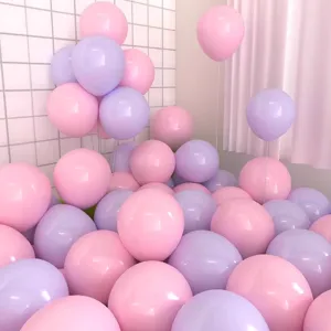 Matte macaron latex balloons in pink and purple colors, perfect for party and birthday decor.
