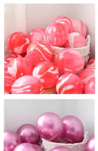 Scena di dettaglio di palloncini rosa con bellissimo effetto marmo e metallico per feste.